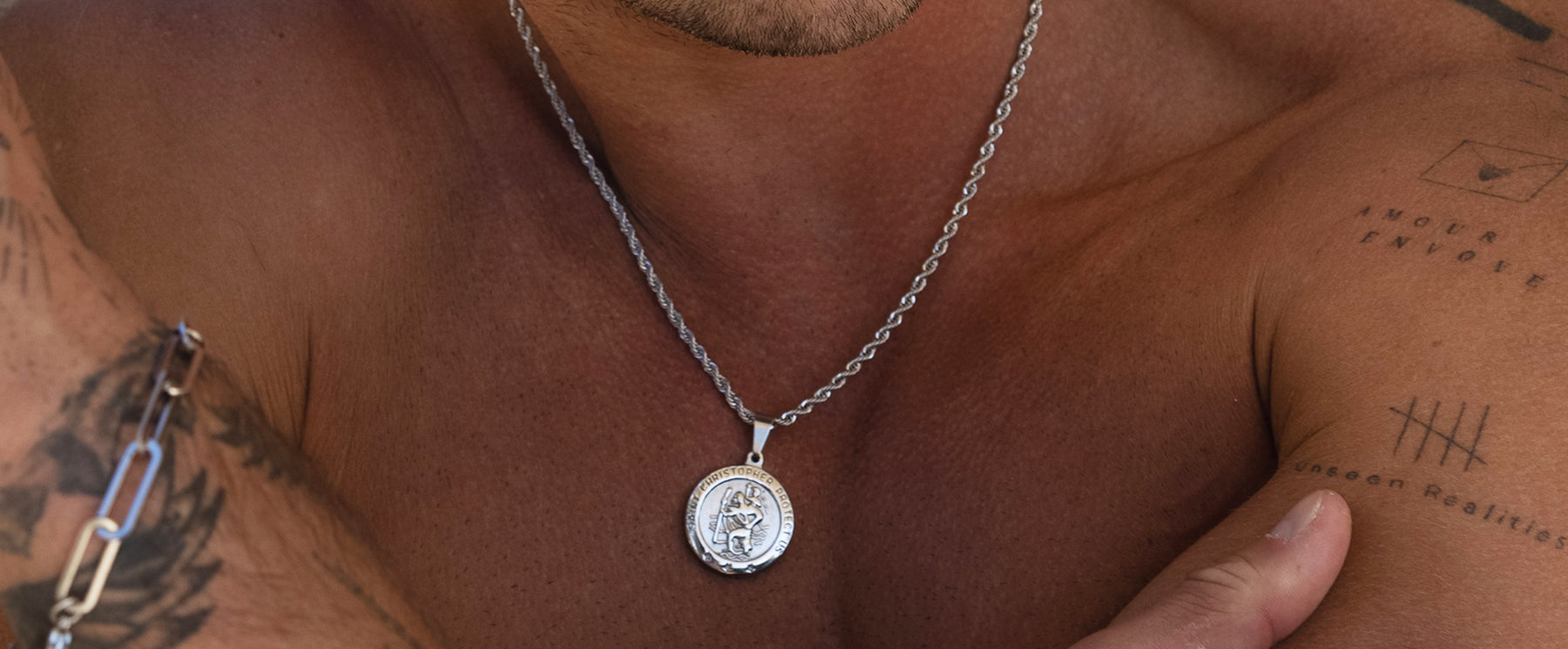 Saint Christopher Protection Medal on 3mm Rope Chain