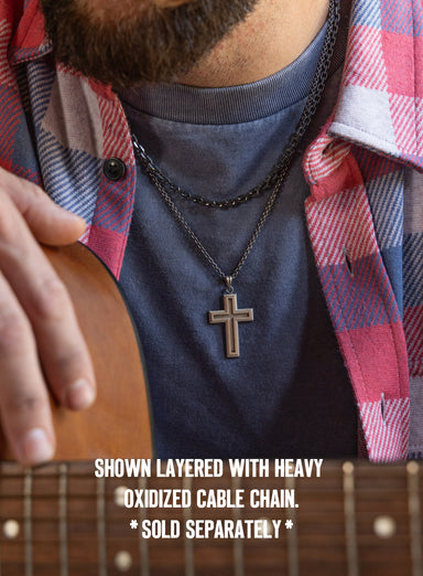 925 Oxidized Sterling Silver Outline Cross Necklace for Men Jewelry WE ARE ALL SMITH