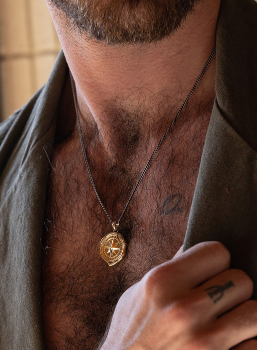 Bronze Compass Pendant on Oxidized Sterling Silver Chain Necklace for Men Necklace WE ARE ALL SMITH: Men's Jewelry & Clothing.