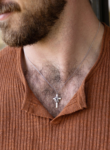 Sterling Silver Small Cross with Flowers Pendant Necklace for Men Jewelry WE ARE ALL SMITH: Men's Jewelry & Clothing.