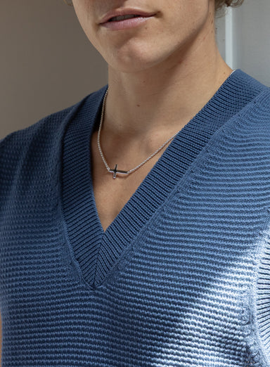 Sterling Silver Sideways Cross Pendant for Men on Rolo Chain Necklaces We Are All Smith