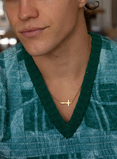 Vermeil Gold Sideways Cross on 14k Gold Filled Curb Chain Necklaces We Are All Smith