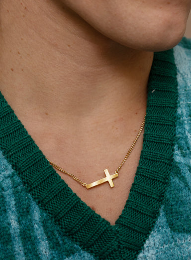 Vermeil Gold Sideways Cross on 14k Gold Filled Curb Chain Necklaces We Are All Smith