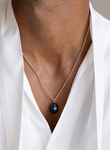 Genuine Lapis Lazuli and Turquoise Pendant Necklace on 14k Gold Filled Chain Necklaces WE ARE ALL SMITH: Men's Jewelry & Clothing.