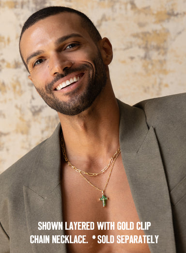 14k Gold Green Quartz Cross on 14k Gold Filled Figaro Chain Necklaces We Are All Smith