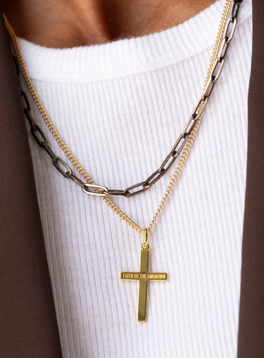 FAITH OF THE UNKNOWN Vermeil Gold Cross on 14k Gold Filled Curb Chain Necklaces We Are All Smith