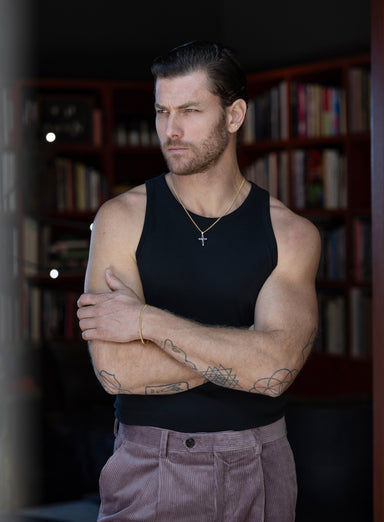 14k Gold Purple Quartz Cross on 14k Gold Filled Curb Chain Necklaces We Are All Smith