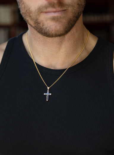 14k Gold Purple Quartz Cross on 14k Gold Filled Curb Chain Necklaces We Are All Smith