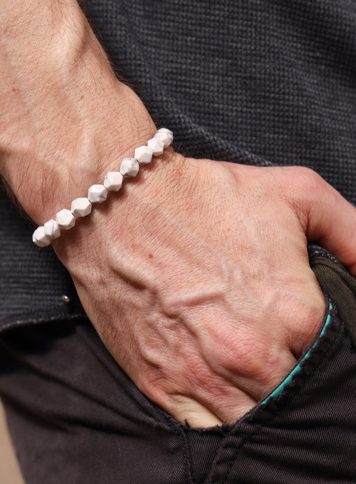 White Howlite and Sterling Silver Bead Bracelet for Men Bracelets WE ARE ALL SMITH: Men's Jewelry & Clothing.   