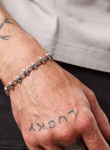 925 Oxidized Sterling Silver Multi-Spike Chain Bracelet for Men Bracelets WE ARE ALL SMITH: Men's Jewelry & Clothing.