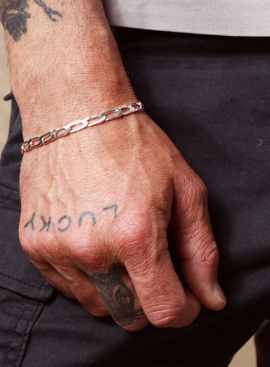 925 Sterling Silver 6mm Elongated Curb Link Men's Chain Bracelet Bracelets WE ARE ALL SMITH: Men's Jewelry & Clothing.