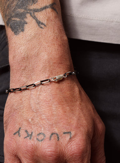 925 Sterling Silver with Black Titanium Combo Chain Bracelet for Men Bracelets WE ARE ALL SMITH: Men's Jewelry & Clothing.