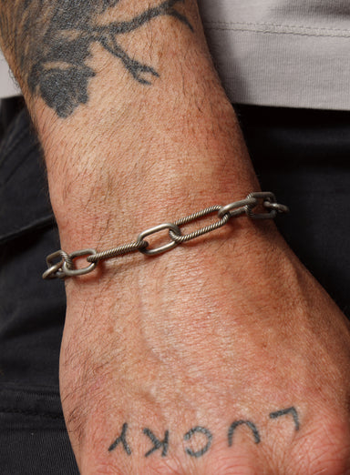 925 Oxidized Sterling Silver Chunky Textured Cable Chain Men's Bracelet Bracelets WE ARE ALL SMITH: Men's Jewelry & Clothing.