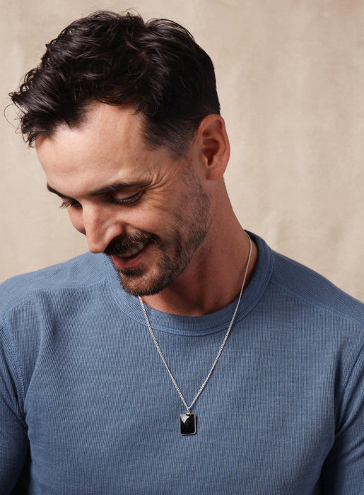 925 Sterling Silver Genuine Black Onyx Pendant Chain Necklace Necklace WE ARE ALL SMITH: Men's Jewelry & Clothing.