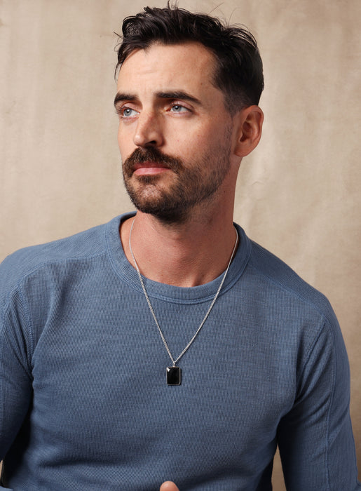 925 Sterling Silver Genuine Black Onyx Pendant Chain Necklace Necklace WE ARE ALL SMITH: Men's Jewelry & Clothing.