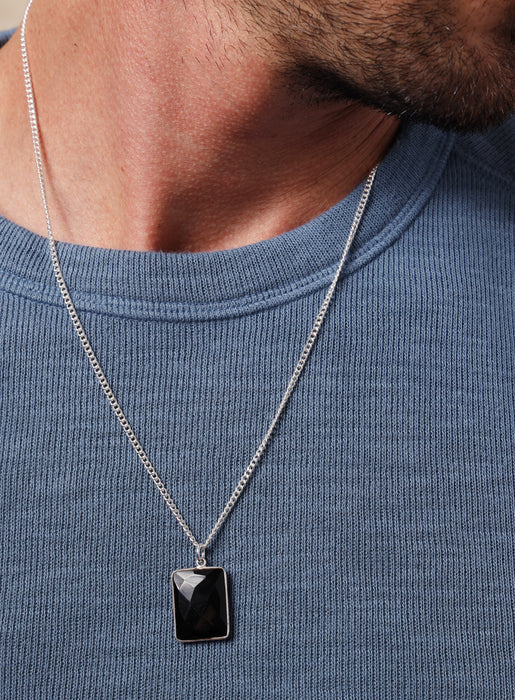 925 Sterling Silver Genuine Black Onyx Pendant Chain Necklace Necklace WE ARE ALL SMITH: Men's Jewelry & Clothing.