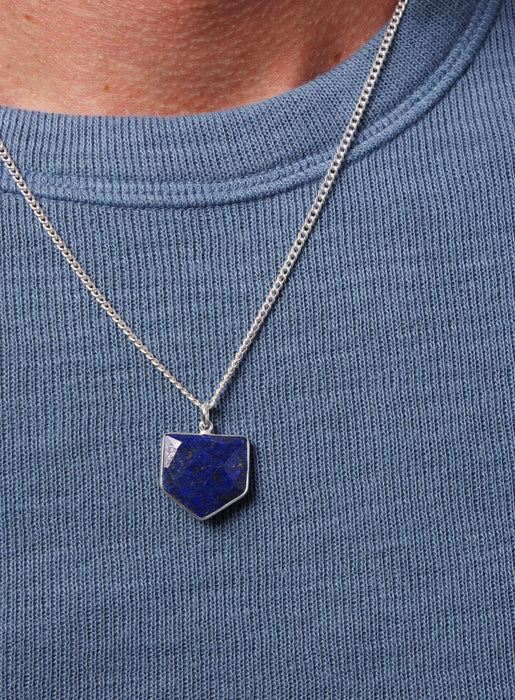 925 Sterling Shield Shape Genuine Lapis Lazuli Pendant Necklace Necklace WE ARE ALL SMITH: Men's Jewelry & Clothing.