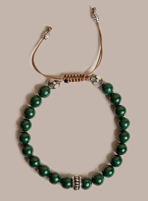Genuine Malachite and Sterling Silver Men's Bead Bracelet Bracelets WE ARE ALL SMITH: Men's Jewelry & Clothing.   