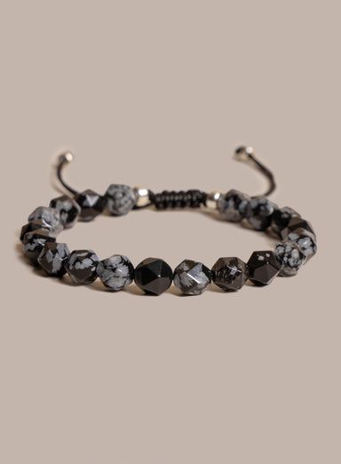 Snowflake Obsidian and Sterling Silver Men's Bead Bracelet Bracelets WE ARE ALL SMITH: Men's Jewelry & Clothing.