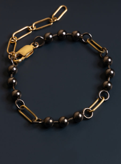 14K Gold Filled + Gunmetal Sterling Silver Ball Chain Bracelet for Men Bracelets WE ARE ALL SMITH: Men's Jewelry & Clothing.   