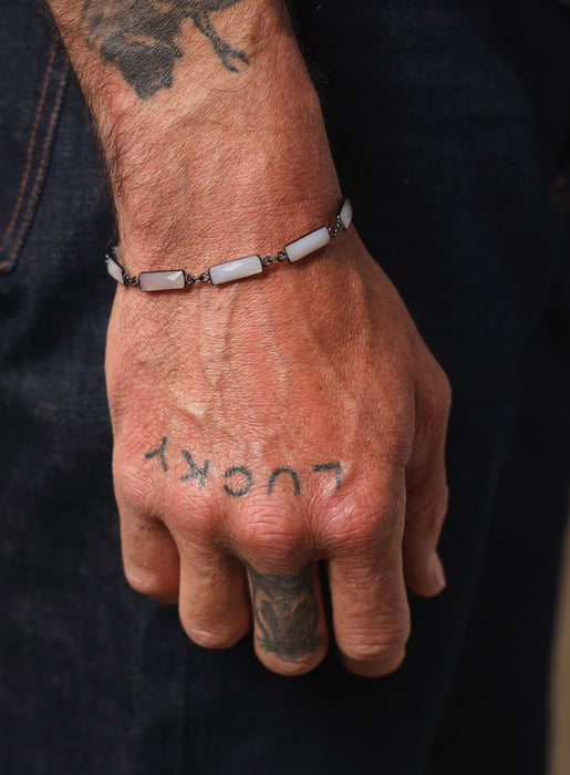 Gray Moonstone Gemstone and Silver Bracelet for Men Bracelets WE ARE ALL SMITH: Men's Jewelry & Clothing.