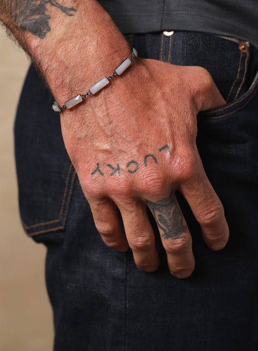 Gray Moonstone Gemstone and Silver Bracelet for Men Bracelets WE ARE ALL SMITH: Men's Jewelry & Clothing.