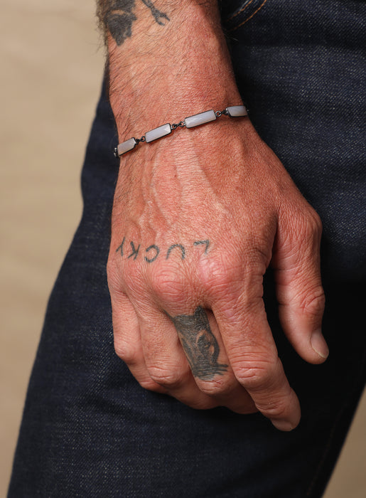 Gray Moonstone Gemstone and Silver Bracelet for Men Bracelets WE ARE ALL SMITH: Men's Jewelry & Clothing.