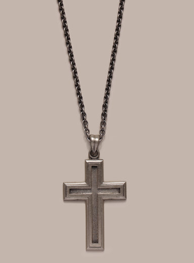 925 Oxidized Sterling Silver Outline Cross Necklace for Men Jewelry WE ARE ALL SMITH