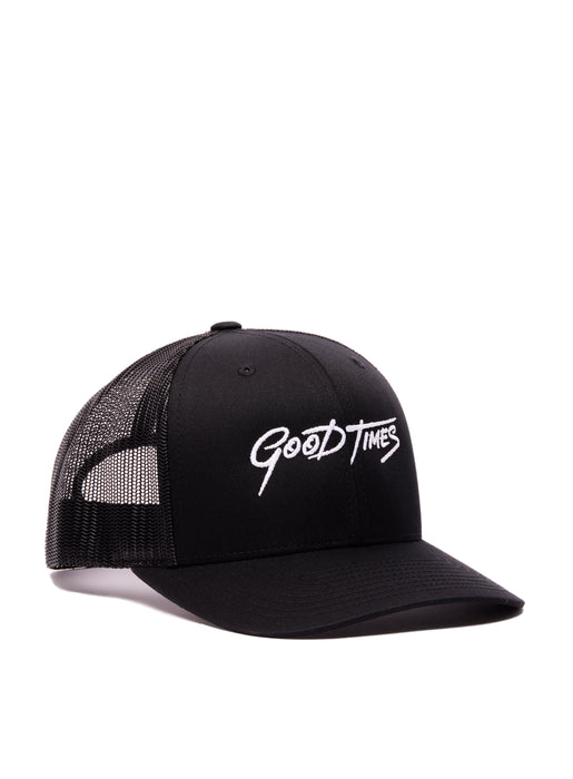 Good Times Black Emroidered Trucker Cap Hats WE ARE ALL SMITH: Men's Jewelry & Clothing.   