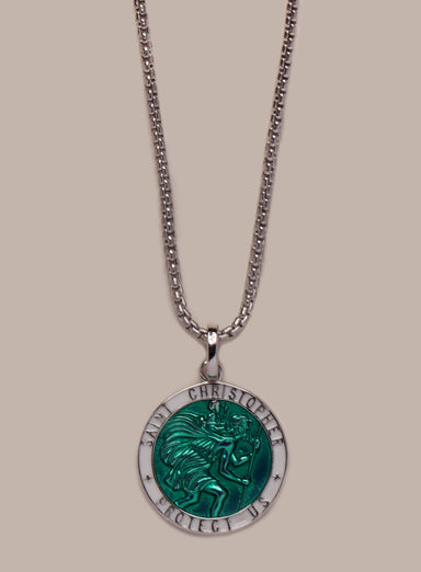 Sterling Silver Emerald Green Enamel Saint Christopher Medal Necklace for Men Necklace WE ARE ALL SMITH: Men's Jewelry & Clothing.