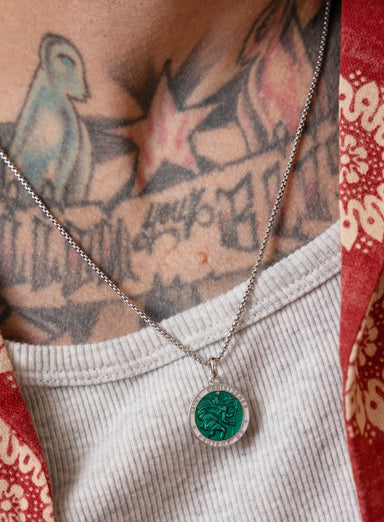 Sterling Silver Emerald Green Enamel Saint Christopher Medal Necklace for Men Necklace WE ARE ALL SMITH: Men's Jewelry & Clothing.