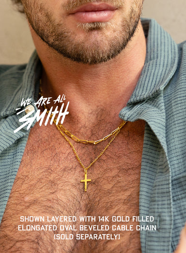 14k Gold Filled / Gold Vermeil Cross Pendant Necklace for Men (Figaro Chain) Necklaces We Are All Smith