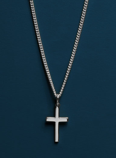 925 Sterling Silver Cross on Sterling Rhodium Coated Curb Chain Necklaces We Are All Smith   