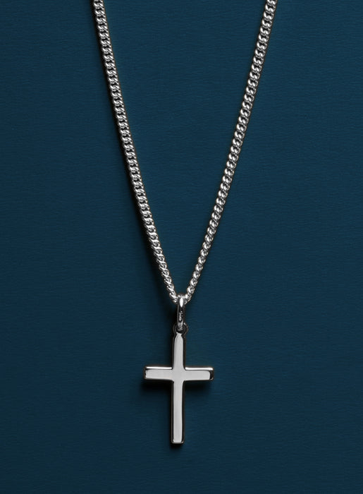 925 Sterling Silver Cross on Sterling Rhodium Coated Curb Chain Necklaces We Are All Smith
