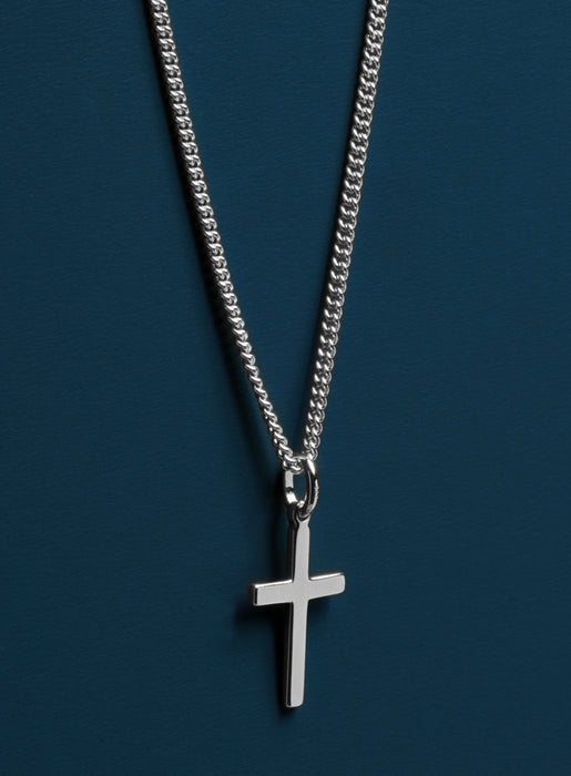 925 Sterling Silver Cross on Sterling Rhodium Coated Curb Chain Necklaces We Are All Smith