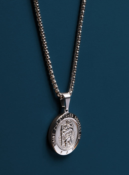 Necklace Set: Silver Rope Chain and St. Christopher Necklace Necklaces WE ARE ALL SMITH: Men's Jewelry & Clothing.   