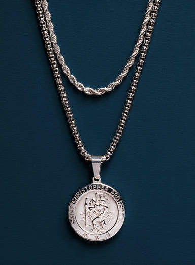 Necklace Set: Silver Rope Chain and St. Christopher Necklace Necklaces WE ARE ALL SMITH: Men's Jewelry & Clothing.   