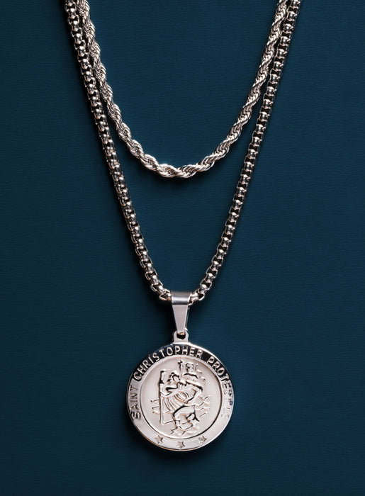 Necklace Set: Silver Rope Chain and St. Christopher Necklace Necklaces WE ARE ALL SMITH: Men's Jewelry & Clothing.
