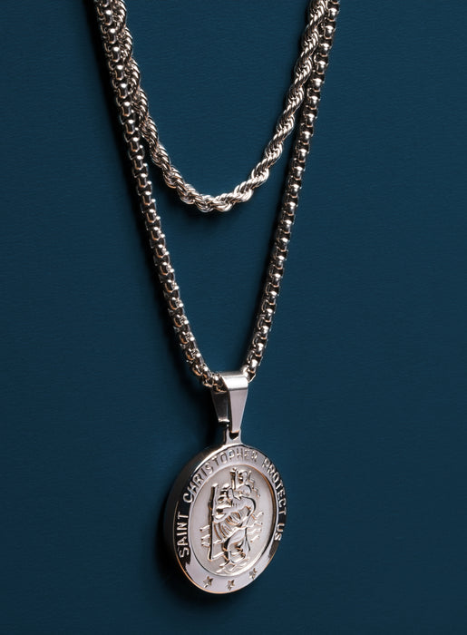 Necklace Set: Silver Rope Chain and St. Christopher Necklace Necklaces WE ARE ALL SMITH: Men's Jewelry & Clothing.