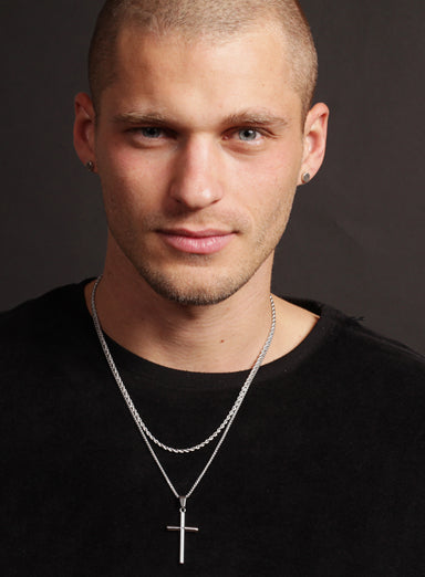 Necklace Set: Silver Rope Chain and Silver Bamboo Cross Necklace Necklaces WE ARE ALL SMITH: Men's Jewelry & Clothing.