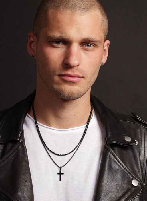 Necklace Set: Black Rope Chain and Medium Black Cross Necklaces WE ARE ALL SMITH: Men's Jewelry & Clothing.