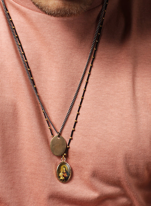 Bronze oval tag & Oxidized sterling silver men's curb chain necklace Jewelry We Are All Smith   