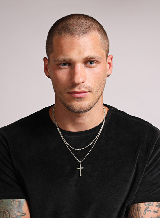 Necklace Set: Silver Rope Chain and Large Silver Cross Necklaces WE ARE ALL SMITH: Men's Jewelry & Clothing.