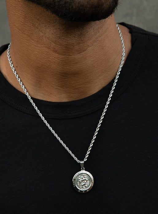 Necklace Set: Silver Rope Chain and St. Christopher Necklace Necklaces WE ARE ALL SMITH: Men's Jewelry & Clothing.   