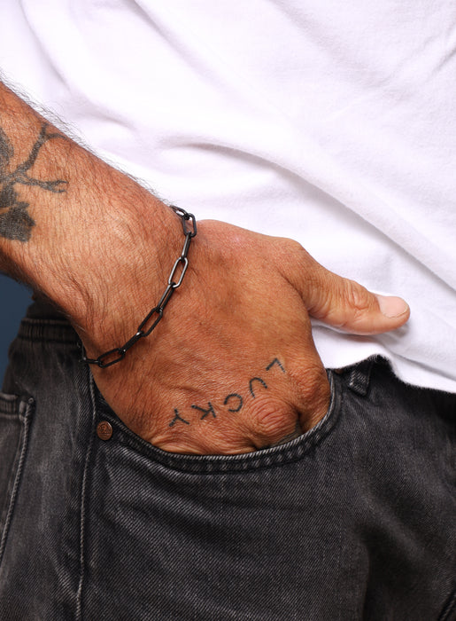 925 Titanium Coated Sterling Silver Clip Chain Bracelet Bracelets WE ARE ALL SMITH: Men's Jewelry & Clothing.