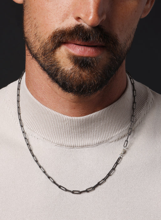 925 Oxidized Sterling Silver Elongated Cable Chain Necklace for Men  WE ARE ALL SMITH: Men's Jewelry & Clothing.   
