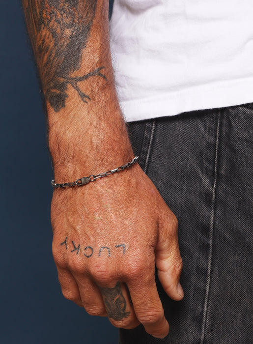 925 Oxidized Sterling Silver Elongated Box Chain Bracelet Bracelets WE ARE ALL SMITH: Men's Jewelry & Clothing.