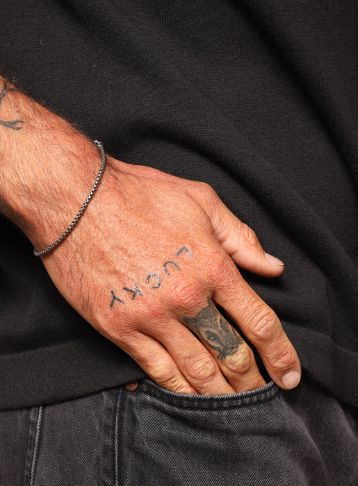 925 Oxidized Sterling Silver Venetian Round Box Chain Bracelet Bracelets WE ARE ALL SMITH: Men's Jewelry & Clothing.