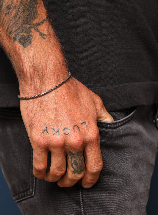 925 Oxidized Sterling Silver Venetian Round Box Chain Bracelet Bracelets WE ARE ALL SMITH: Men's Jewelry & Clothing.