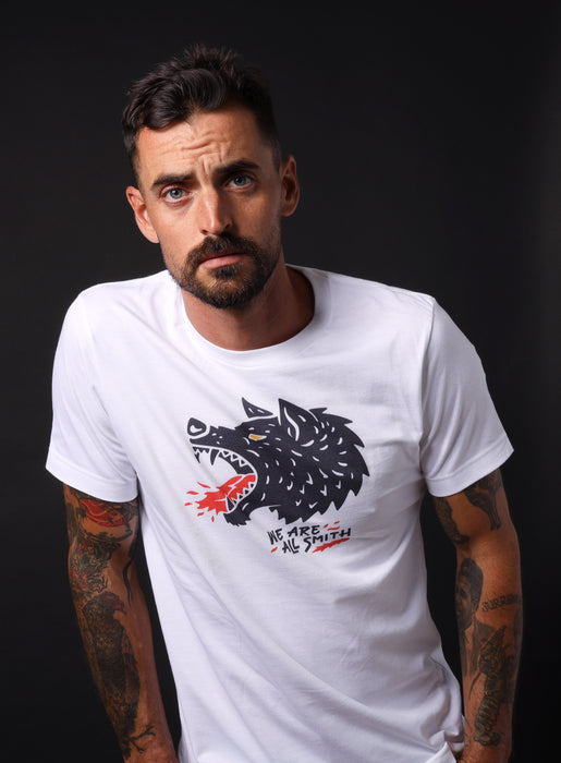 Unisex Wolf whie short sleeve t-shirt  WE ARE ALL SMITH: Men's Jewelry & Clothing.   